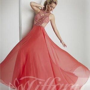 Tiffany & Co. Coral Beaded Halter A-Line Gown